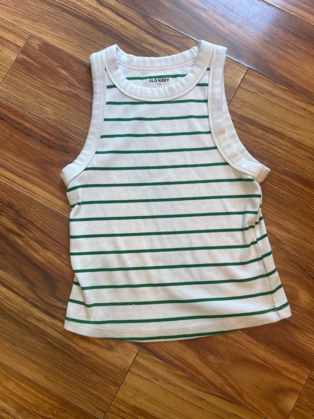 Old Navy Green and White Stripe Snug Ribbed Tank-Top